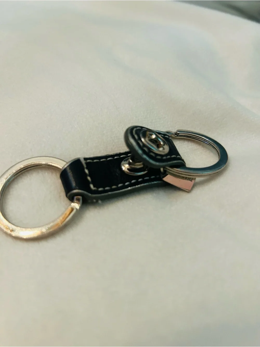 Coach Black Leather Keyring with Silver Hardware “unisex”